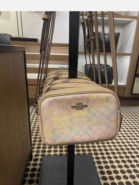 Coach Pastel Multicolor Signature Jamie Camera Crossbody with Tan Trim used